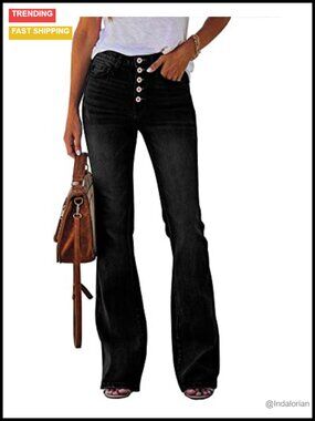 High Waisted Bootcut Flare Stretch Denim Jeans Button Fly Tummy Control